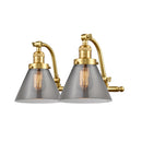 Cone Bath Vanity Light shown in the Satin Gold finish with a Plated Smoke shade