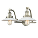 Halophane Bath Vanity Light shown in the Brushed Satin Nickel finish with a Matte White Halophane shade