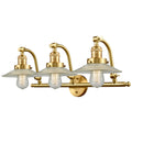 Halophane Bath Vanity Light shown in the Satin Gold finish with a Clear Halophane shade