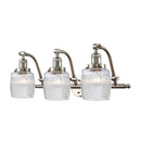 Colton Bath Vanity Light shown in the Brushed Satin Nickel finish with a Clear Halophane shade