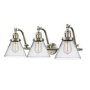 Cone Bath Vanity Light shown in the Brushed Satin Nickel finish with a Clear shade