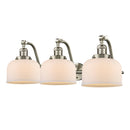 Bell Bath Vanity Light shown in the Brushed Satin Nickel finish with a Matte White shade