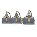 Bell Bath Vanity Light shown in the Brushed Satin Nickel finish with a Plated Smoke shade