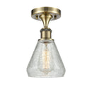 Conesus Semi-Flush Mount shown in the Antique Brass finish with a Clear Crackle shade