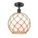 Innovations Lighting Large Farmhouse Rope 1 Light Semi-Flush Mount Part Of The Ballston Collection 516-1C-BK-G121-10RB