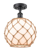 Innovations Lighting Large Farmhouse Rope 1 Light Semi-Flush Mount Part Of The Ballston Collection 516-1C-BK-G121-10RB-LED