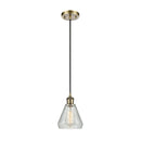 Conesus Mini Pendant shown in the Antique Brass finish with a Clear Crackle shade