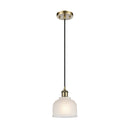 Dayton Mini Pendant shown in the Antique Brass finish with a White shade