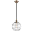Deco Swirl Mini Pendant shown in the Brushed Brass finish with a Clear shade