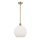 Athens Mini Pendant shown in the Antique Brass finish with a Matte White shade