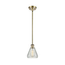 Conesus Mini Pendant shown in the Antique Brass finish with a Clear Crackle shade