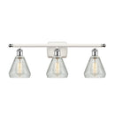 Conesus Bath Vanity Light shown in the White and Polished Chrome finish with a Clear Crackle shade