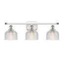Dayton Bath Vanity Light shown in the White and Polished Chrome finish with a Clear shade