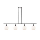 Belfast Island Light shown in the Brushed Satin Nickel finish with a Matte White shade