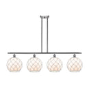 Farmhouse Rope Island Light shown in the Brushed Satin Nickel finish with a White Glass with White Rope shade