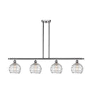Deco Swirl Island Light shown in the Brushed Satin Nickel finish with a Clear shade