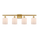 Cobbleskill Bath Vanity Light shown in the Satin Gold finish with a Matte White shade