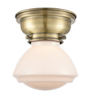 Olean Flush Mount shown in the Antique Brass finish with a Matte White shade