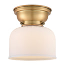 Bell Flush Mount shown in the Brushed Brass finish with a Matte White shade