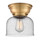 Bell Flush Mount shown in the Brushed Brass finish with a Seedy shade