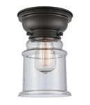 Canton Flush Mount shown in the Matte Black finish with a Seedy shade