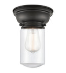 Dover Flush Mount shown in the Matte Black finish with a Clear shade