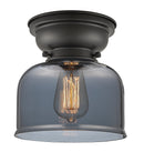 Bell Flush Mount shown in the Matte Black finish with a Plated Smoke shade