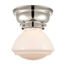 Olean Flush Mount shown in the Polished Nickel finish with a Matte White shade