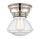 Olean Flush Mount shown in the Polished Nickel finish with a Seedy shade