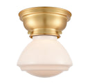 Olean Flush Mount shown in the Satin Gold finish with a Matte White shade
