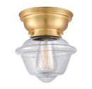 Oxford Flush Mount shown in the Satin Gold finish with a Clear shade