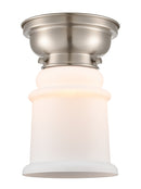 Canton Flush Mount shown in the Brushed Satin Nickel finish with a Matte White shade