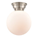 Beacon Flush Mount shown in the Brushed Satin Nickel finish with a Matte White shade