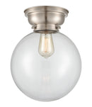 Beacon Flush Mount shown in the Brushed Satin Nickel finish with a Clear shade