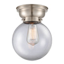 Beacon Flush Mount shown in the Brushed Satin Nickel finish with a Clear shade
