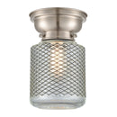 Stanton Flush Mount shown in the Brushed Satin Nickel finish with a Clear Wire Mesh shade