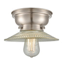 Halophane Flush Mount shown in the Brushed Satin Nickel finish with a Clear Halophane shade