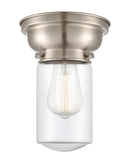 Dover Flush Mount shown in the Brushed Satin Nickel finish with a Clear shade
