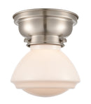 Olean Flush Mount shown in the Brushed Satin Nickel finish with a Matte White shade