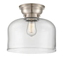 Bell Flush Mount shown in the Brushed Satin Nickel finish with a Clear shade