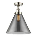Cone Semi-Flush Mount shown in the Polished Nickel finish with a Plated Smoke shade