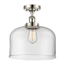 Bell Semi-Flush Mount shown in the Polished Nickel finish with a Clear shade
