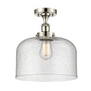 Bell Semi-Flush Mount shown in the Polished Nickel finish with a Seedy shade