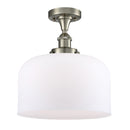 Bell Semi-Flush Mount shown in the Brushed Satin Nickel finish with a Matte White shade