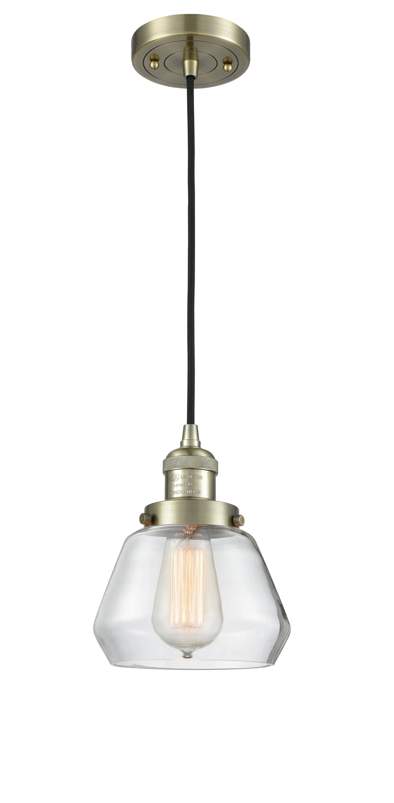 Innovations Lighting Fulton 1-100 watt 7 inch Antique Brass Mini Pendant  Clear glass 201CABG172