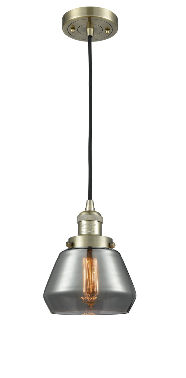 Innovations Lighting Fulton 1-100 watt 7 inch Antique Brass Mini Pendant  Smoked glass 201CABG173