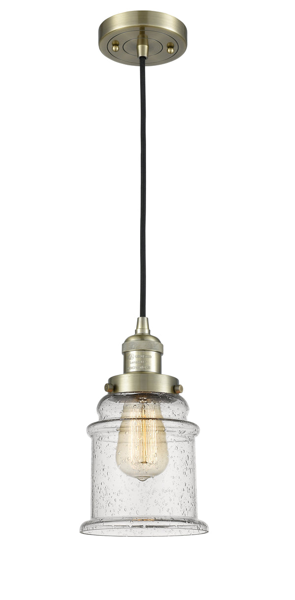 Innovations Lighting Canton 1-100 watt 6.5 inch Antique Brass Mini Pendant  Seedy glass 201CABG184