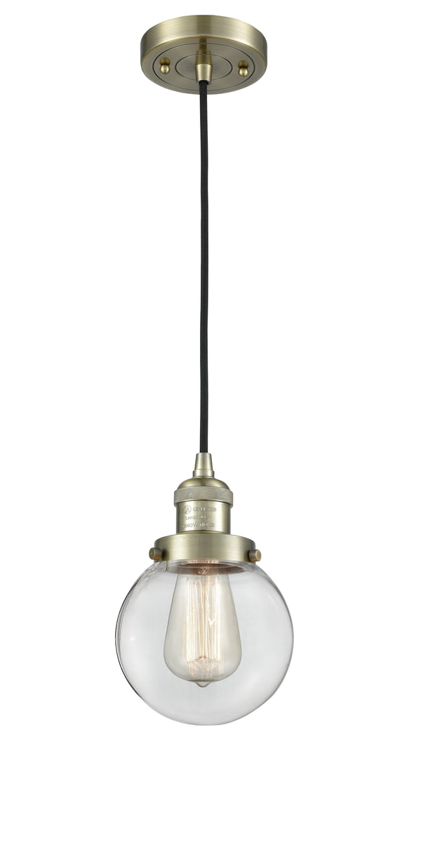 Innovations Lighting Beacon 1-100 watt 6 inch Antique Brass Mini Pendant  Clear glass 201CABG2026