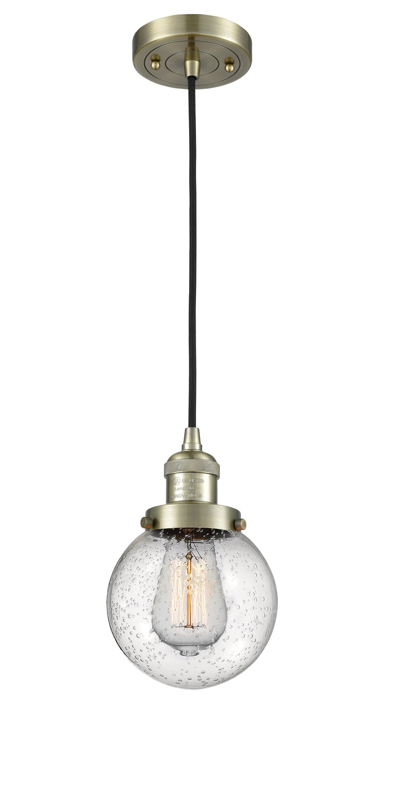 Innovations Lighting Beacon 1-100 watt 6 inch Antique Brass Mini Pendant  Seedy glass 201CABG2046