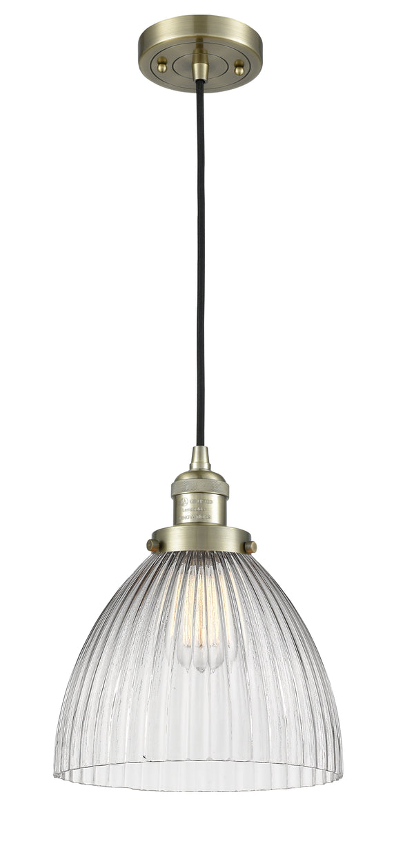 Innovations Lighting Seneca Falls 1-100 watt 9.5 inch Antique Brass Pendant  Clear glass 201CABG222